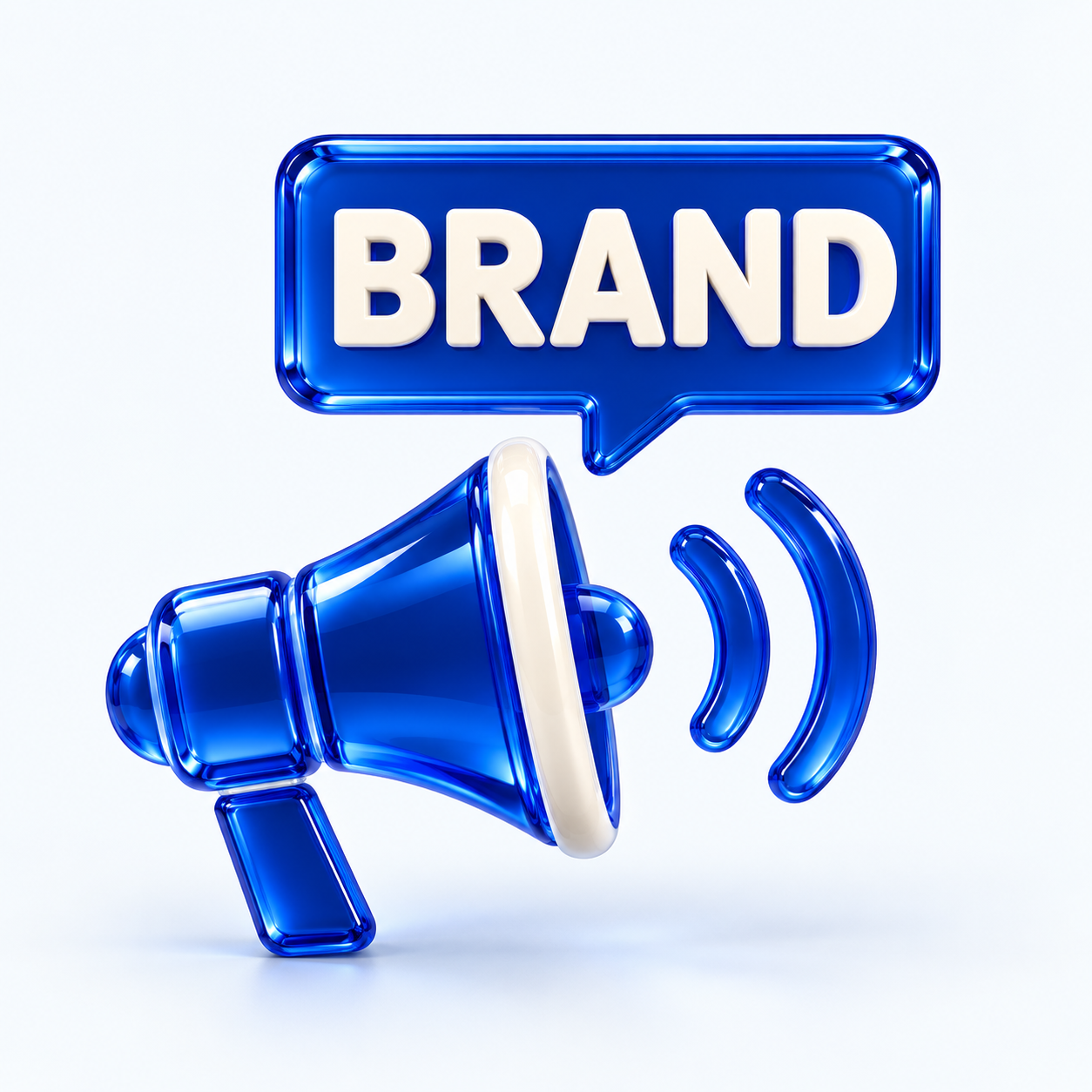확성기와 BRAND 말풍선으로 표현한 브랜드 마케팅