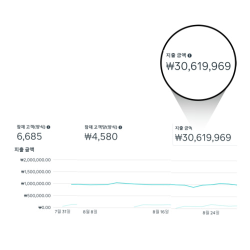 지출 금액 30,619,969원이 표시된 광고 관리자 화면